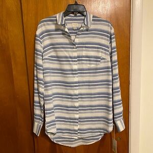 a new day Blue and White Striped Front Button Down Long Sleeve Shirt, Size M